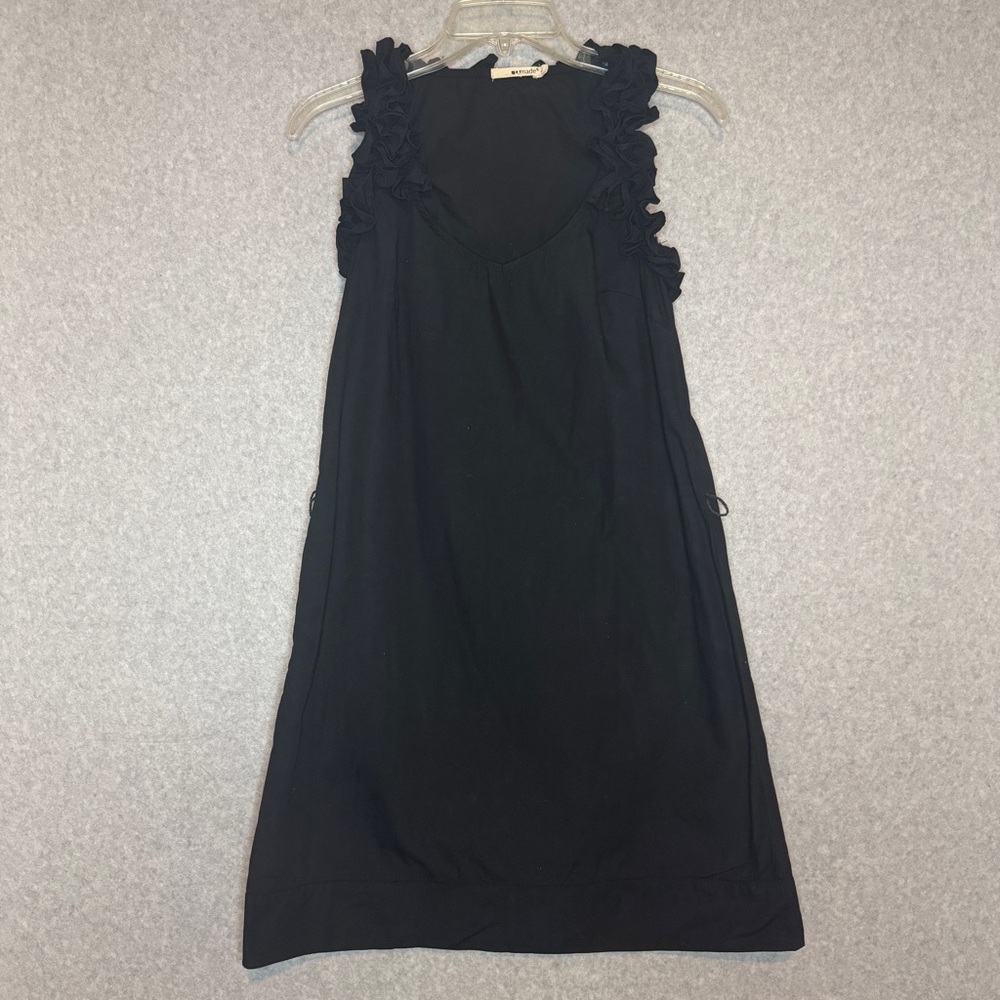 LA Made from Anthropologie Black Sleeveless Ruffle Dress A Line with Belt Size S